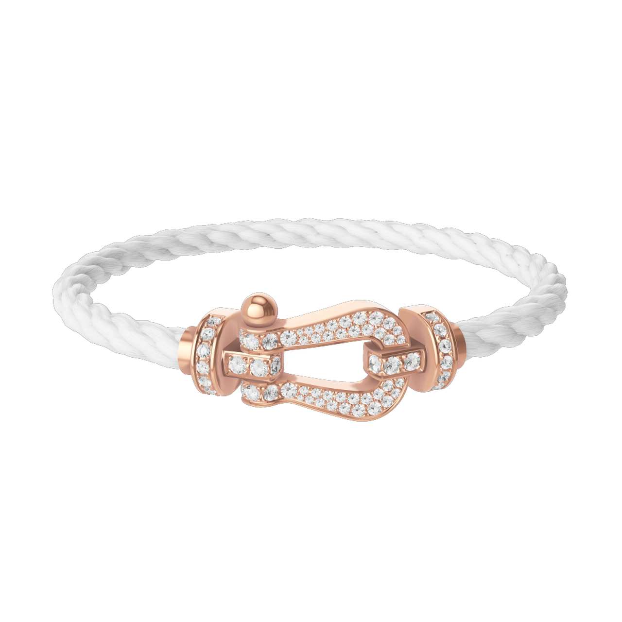 Fred Force 10 Large 18k Rose Gold and Diamond Pave Cable Bracelet Size 16 inches